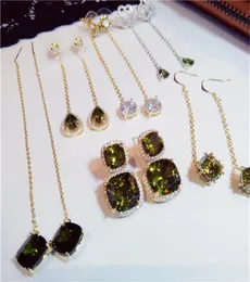 Orecchini a goccia verde oliva vintage per donne S925 Sterling argento auricolare in oro lungo 14k a orecchie di lusso Aretes Fine Jewelry188830034374700