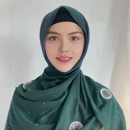 2024 Women Pearl Materiał Szyfonowy Gaza Gaza Szalik Muzułmański Abaya Bohemian Style Baotu Scalf Modna Moda Head Scarf 240416