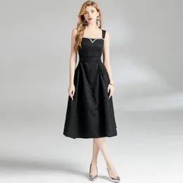 Diamonds Spaghetti Strap Midi Jacquard Dresses for Women Designer Elegant Sexy Sexy Prom Party Party Press Oblessy Dressy 240424