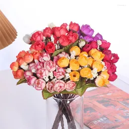 Dekoratif Çiçekler 24cm 15 Kafa Gül İnci Tomurcukları Yapay Rosebud Did Düğün Gelin Buketi Sahte Hediye Simülasyonu Çiçek Dekor