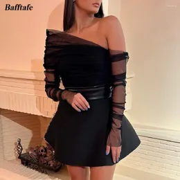 Sukienki imprezowe Bafftafe Black A Line Mini Prom Off the ramię długie rękawy Formal Homecoming Dress Girl Dance Suknie 2024