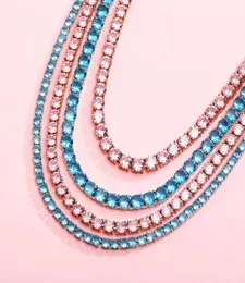 3456mm الهيب هوب بلينغ المثلجة Out Pink Blue Cz Stone Tennis Chain Necklace for Women Men Menes Mashion Jewelry1902550