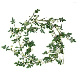 Flores decorativas Simulação Rattan Tea Bud Vine Rose PE PLÁSTICO 178 cm Decoração de parede Interior Garland para o Courtyard Garden Home Garden