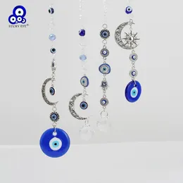 Schlüsselanhänger Lucky Eye Alloy Mond türkische böse Wand hängen Kristallperlen Drop Ölglas Anhänger Schlüsselbundwagenschlüsselring für Frauen Männer BE1329