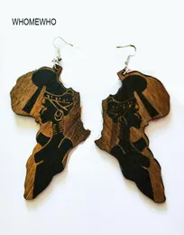 Brown Wood Africa Map Tribal Engraved Tropical Fashion Black Women Earring Vintage Retro Wooden African Hiphop Jewelry Accessory5534792