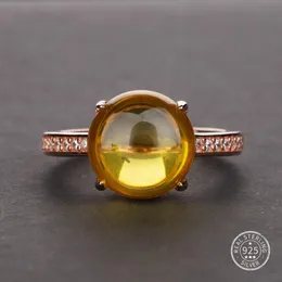 Rose Gold Natural Citrine Gemstone Ring للنساء في 925 Sterling Silver Yellow Citrine خاتم الزفاف حجم الخطوبة 5124699330