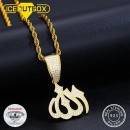 Sparkling Full Diamond Islam Muslim Rune Pattern Pendant Religious Necklace 925 Sterling Silver Mens Jewelry 240429