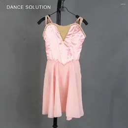Scen Wear Pink Spandex Camisole Bodice Ballet Romantic Tutu Dress with Chiffon Kjol för Women Girls Anpassade kostymer B21074