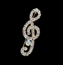 Kvalitetsdesigner Musiknot Brosch Scarf Pins Shiny Crystal Rhinestone Brosches For Women Wedding Party Bride Bouquet Jewelry GI1110098