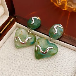 Dangle Chandelier Acrylic Heart Pendant Earrings for Women Personality Green Drop Earrings High-grade Gold Plated Silver Needle Jewelry