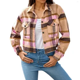 Damenjacken karierte gekrümmte Jacke Amerikanische Retro warme Baumwollhemd Außenbekleidung weibliche Single Breaced Pockets Coats Chaquetas
