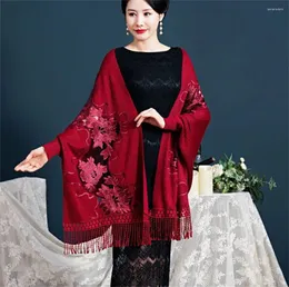 Scarves Spring And Autumn National Style Cheongsam Shawl Wedding Mother Outside The Mesh Embroidered Tassels Daily Knitted Cloak Woman