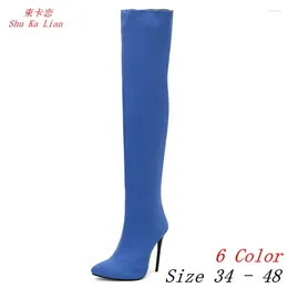 Boots Spring Autumn Women Over the Knee 6 Candy Color High Heel Woman Thin Plus Tamanho 34 - 48