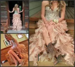 Hilo Pink 2016 Prom Prom Elbiseler Korse Korse Sevgiliye Elbiseler Seksi Yüksek Düşük Partisi Partisi Elbiseler CrystalsrhinestonesBead9502040