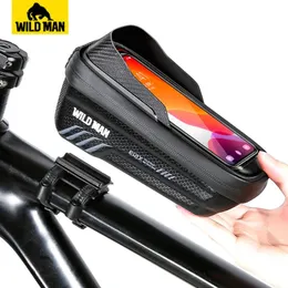 Wild Man Front Bicycle Frame Bag Rainproakt Pekskärm Telefon 68 Intog Hard Shell Bike MTB Tillbehör 240416