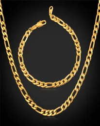새로운 트렌디 한 피가로 체인 스테인레스 스틸 목걸이 세트 18K Real Gold Plated Chunky Necklacebracelet Men Jewelry YS2268238487