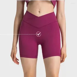 Herrkämpar citron kvinnor yoga fitness shorts ribbat tyg kors hög midje gymträning som kör tights sportig