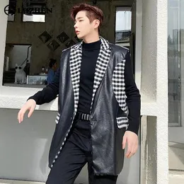 Men's Vests LUZHEN Luxury Korean Original Elegant Fashion Waistcoat 2024 Plaid Leather Splicing Designer Loose Sleeveless Vest LZ3077