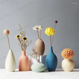 Wazony Układ pojemnika Minimalistyczna ceramiczna wazon dekoracja stolika jadalnego Blumen Morandi Nowoczesny matowy kwiat