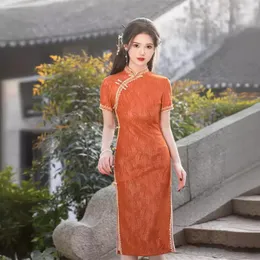 Ethnische Kleidung Vintage Chinese Traditionelle Cheongsam Women Lace Qipao Neuheit formaler Party Bankett Kleider Mädchen täglich Slim Split