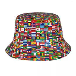Boinas bandeiras elegantes de todos os países o mundo dos chapéus mundiais unissex dobrável bandeira ao ar livre Fisherman Hat Spring Headwear