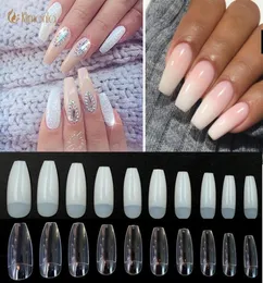 500PCSBAG COFFIN NAILS LONG BALLERINA NAIL TIPS SQUARE HEAD FRENCH FALD FALSE NAILS ABS人工10サイズ自然透明7260138