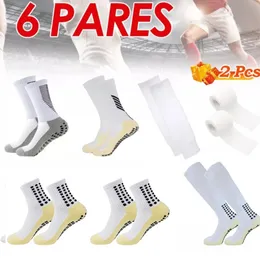 6 قطع مجموعة Nonslip Soccer Sports Socks Tennis كرة السلة لكرة القدم تغطية الساقين حماية المعصم ضمادة 240430