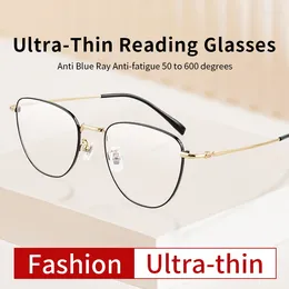 Солнцезащитные очки Ультральнократные очки для чтения для женщин синий свет, блокирующий стильные металлические полнокадные компьютерные читатели против UV/Eyestrain/Glare