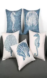 Poduszka w stylu śródziemnomorskim niebieskie morze rzut poduszka etui dekoracyjny koral almofada plażowy dekoracje skorupa Cojines2584248