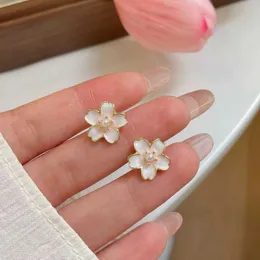 Dangle żyrandol Koreańszy moda kwiat wiśniowy kolczyk dla kobiet romantyczny słodki kwiat długi łańcuch perłowy party biżuteria ślubna