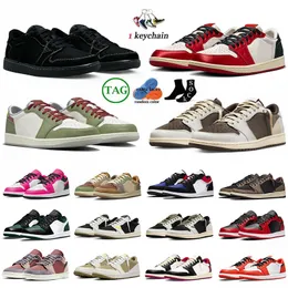 2024 Top Qaulity 1s Low Mens Designer 1 Flat Basekrtball Sheos Big Size 12 13 Mokka Jahr des Drachen Home Balck Phantom UNC Männer Frauen Tiefs Trainer Sportarten