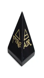 Природная чакра черная обсидианская резное кристаллическое заживление пирамида Выгравированное Рейки 4 Элементар Земного Водяного Воздуха с мешочком 9894682