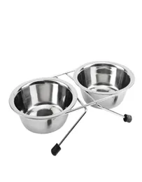 Newstainless Steel Double Bowl Dog Cat Resered Stand Stand Arted Dish الذي يتغذى