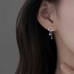 Dangle Chandelier Korean Cute Hollow Cloud Rain Stud Earrings For Women New Fashion Asymmetric Purple Crystal Zircon Tassel Earring Simple Jewelry