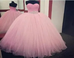 Pink Quinceanera Dresses Princess Puffy Ball 가운 무도회 파티 대회 대회 가운 플러스 커스텀 메이드 크리스탈 새시 Quinceanera 드레스 3866224