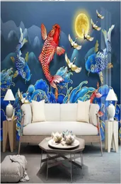 3d Wallpaper Custom Po Chinese Style Koi Karpfen Wassermuster Crane Landschaft Hintergrund Dekor 3d Wandgemälde Tapete für Wände5959377371