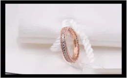 حلقات الفرقة Rose Gold مطلية 925 Sterling Sier Hearts of European P style Jewelry Ring Gift PS0844 VF7XO9440247