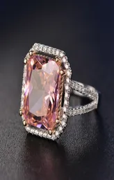 S925 кольца для женщин стерлинговой серебряный розовый большой квадратный топаз Диамант