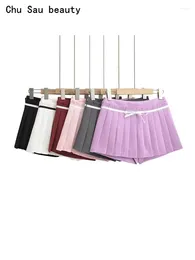 Saias chu sau beleza 2024 mulheres moda doce bow mini saia preppy estilo plissado plissou -cister super curto chique zíper skorts