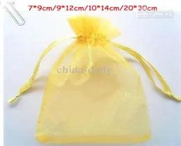 Ship 200pcs Gold 79cm 912cm 1014cm Organza Jewelry Bag Wedding Party Candy Present Bags1944224