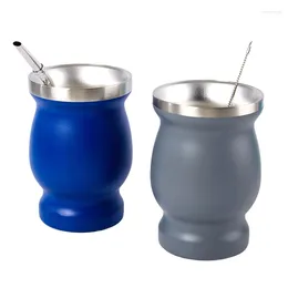 Zestawy herbaciarni 230 ml Mate Mate Gurd Tea Cup Zestaw podwójnie podwójnej stali ze stali nierdzewnej słomy w wodach z szczotką łyżką