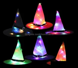 Party Hats Festive Supplies Home Garden LED Lights Halloween Witch Hat Outdoor Tree Hanging Glow in the Dark Colorf Glowin DHS8X2902924