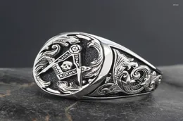 Anelli a cluster Mason Skull and Bones Signec Masonic Hand Sterling Silver Ring8005184