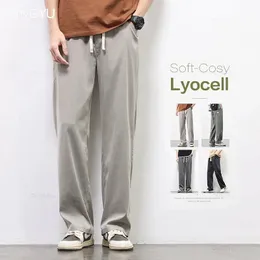 Summer Streetwear Lyocell Fabric calças Homens Acorre a cintura elástica da cintura coreia esportes casuais Casual Casual Casual Casual Male 240425