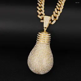 Pendant Necklaces Hip Hop Cubic Zirconia Pave Bling Iced Out Light Bulb Necklace Men Women Cool Rap Jewelry Birthday Gift