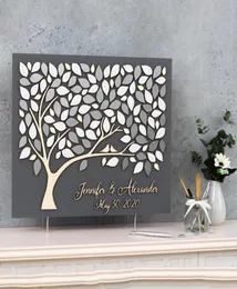 Personlig 3D Silver Wedding Guestbook Alternativ Tree Wood Sign Anpassad gästbok för Rustic Decor Gift Bridal Annan händelse P7656145