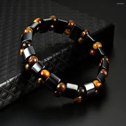 Pulseiras saudáveis para pedra do olho de tigre para homens, masculino, mitigas de mitigação de dor no pulso com miçangas com ímãs Charms Bracelet