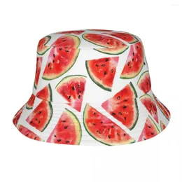 Berets Watermelon Fruit Hand Drawn Cartoon Tropical Leisure Style Bucket Hats Summer Headwear Fisherman Hat For Outdoor Ispoti