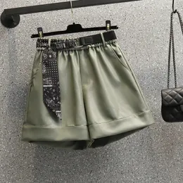 Plus -storlek Y2K PU -shorts för kvinnor Lossa avslappnad elastisk midja läder mini pant kvinnlig stor 3xl 4xl kläder gratis fartyg 240420