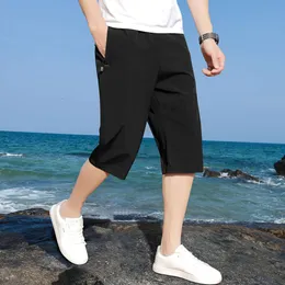 Pantaloni per capri sottile e sciolto di seta ghiacciata esterna da esterno tendenza sportiva casual pantaloni estivi di cavalli, pantaloncini da uomo oversize,